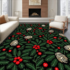 Holiday Green Pine Cone Berry Rug