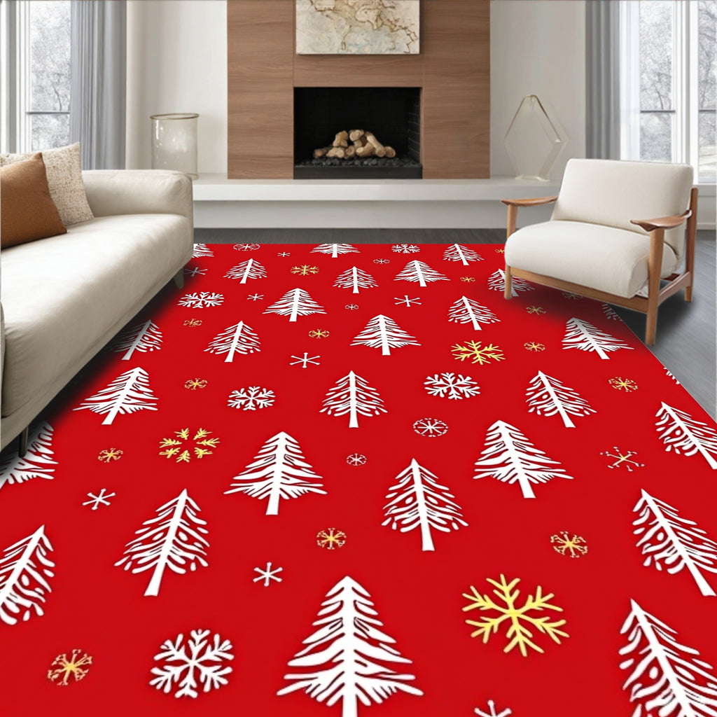 Red White Pine Snowflakes Rug