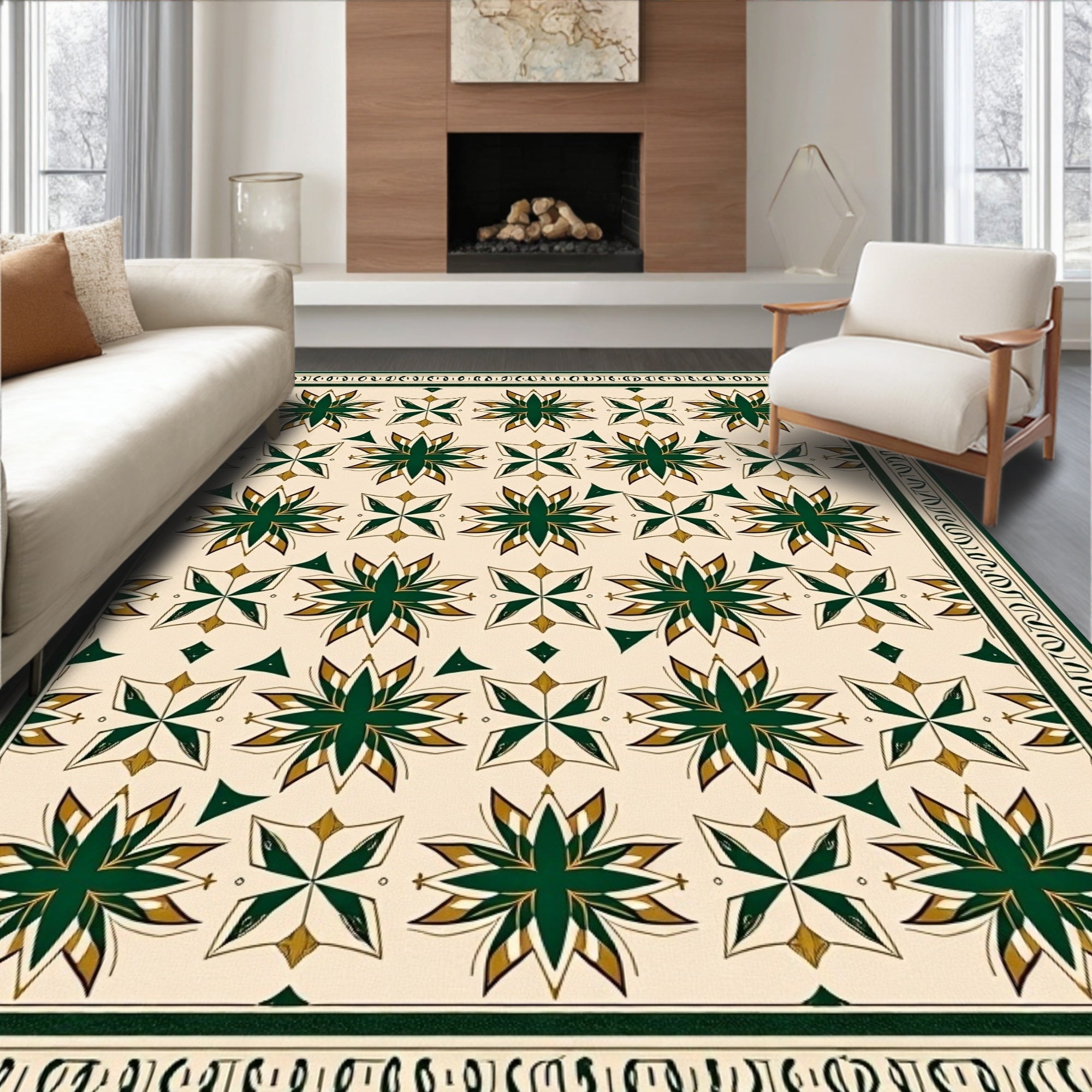 Green Gold Blossom Square Layout Rug