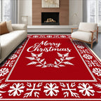 Crimson Snowflakes Holly Wreath Rug
