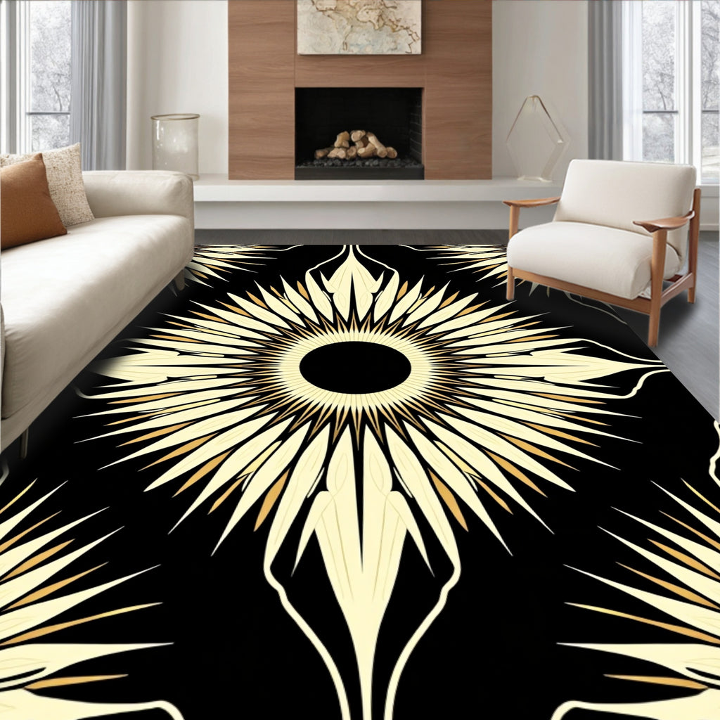 Black Gold Sunburst Medallion Rug