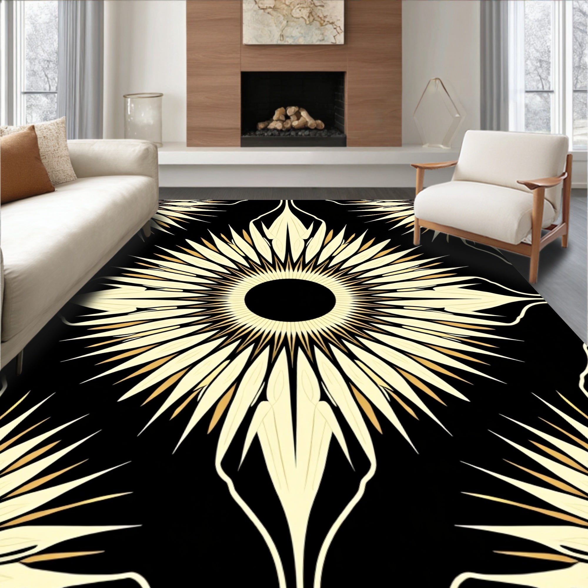 Black Gold Sunburst Medallion Rug