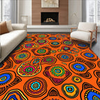 Vibrant Orange Folk Art Blooms Rug