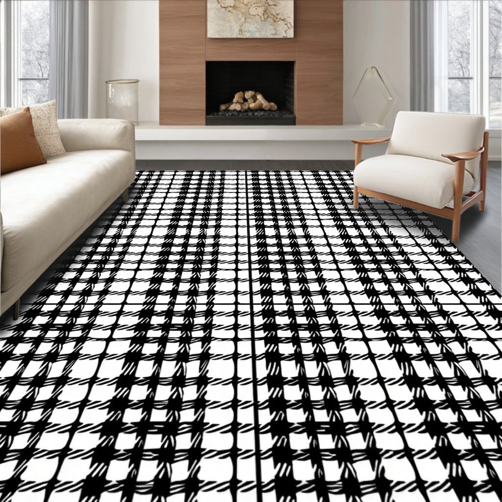 Monochrome Plaid Grid Texture Rug