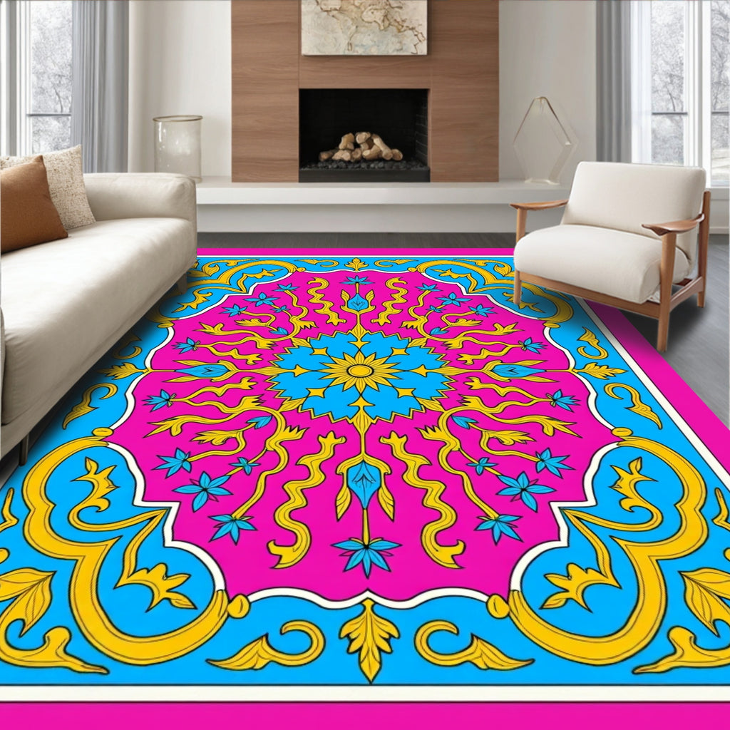 Vibrant Pink Floral Sunburst Medallion Rug