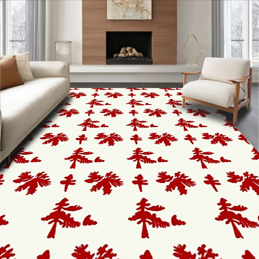 Red Festive Tree Folk Art Rug
