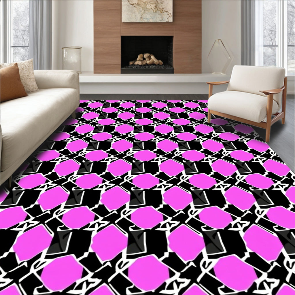 Pink Black Geometric Illusion Rug