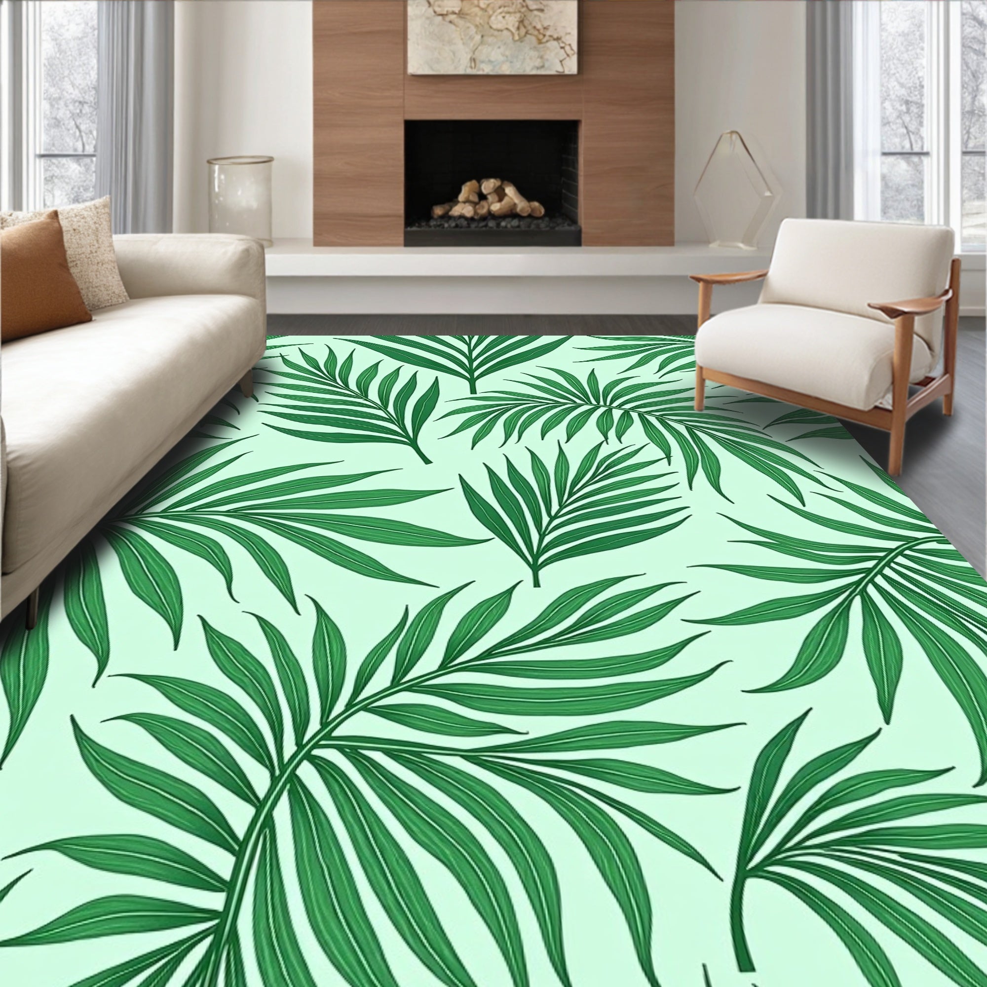 Emerald Palm Frond Tropical Sweep Rug