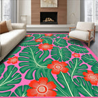 Vibrant tropical foliage with red flower accents Rug
