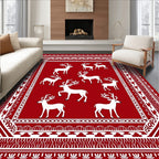 White Reindeer Red Border Rug
