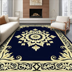 Classic Navy Golden Floral Medallion Rug