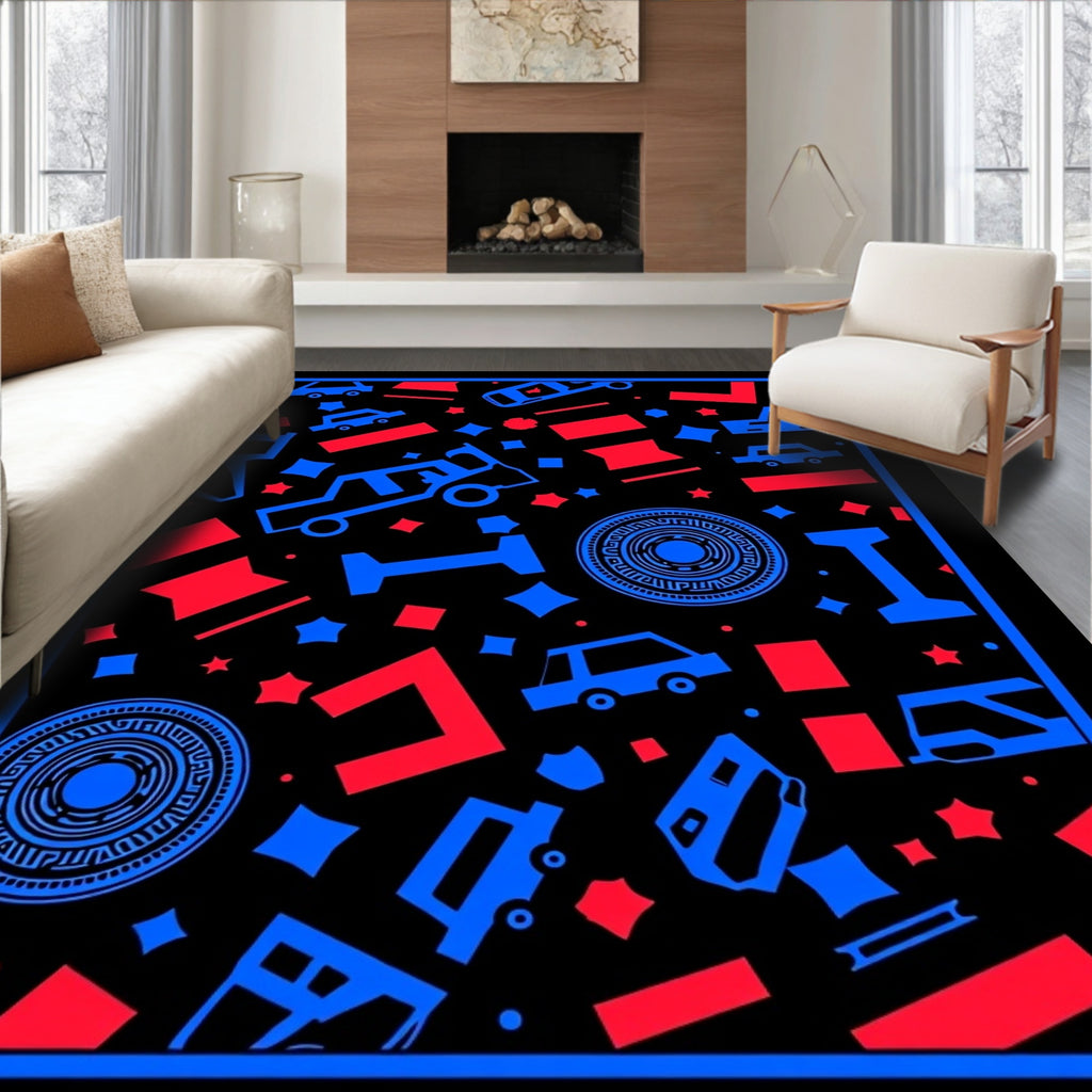 Retro Blue Red Automobile Collision Rug