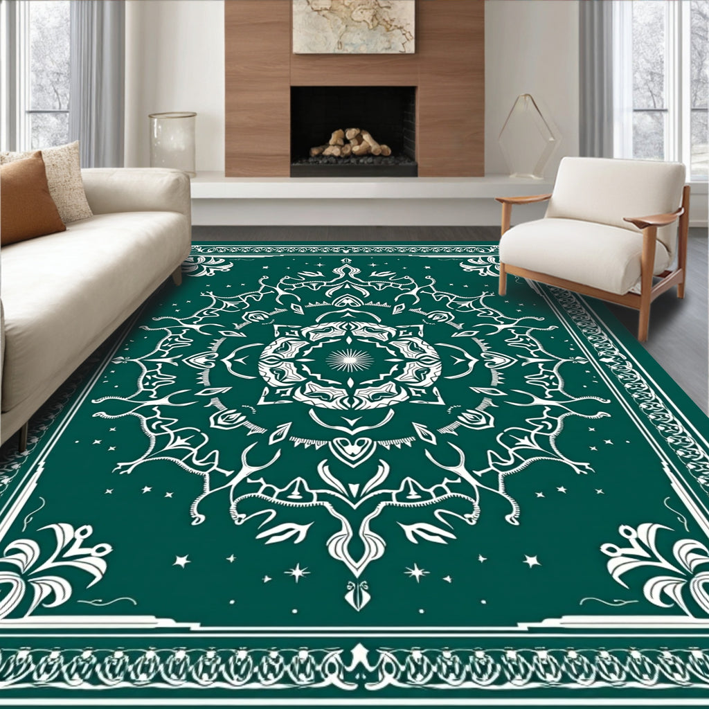 Deep Teal Intricate Mandala Rug