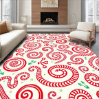Red Swirled Stripe Whimsical Curlicue Rug