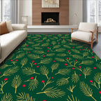 Green Pine Branches Red Berries Rug