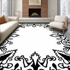 Classic Black Floral Scroll Border Rug