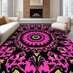 Vibrant Pink Symmetrical Floral Mandala Rug