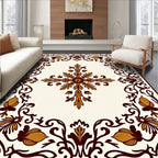 Gold and Brown Floral Scroll Border Rug
