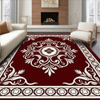 Deep Red Cream Ornamental Medallion Border Rug