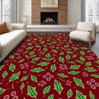 Christmas Red Green Holly Berry Swirls Rug