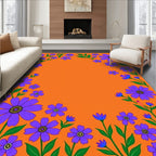 Groovy Purple Floral Border Orange Ground Rug