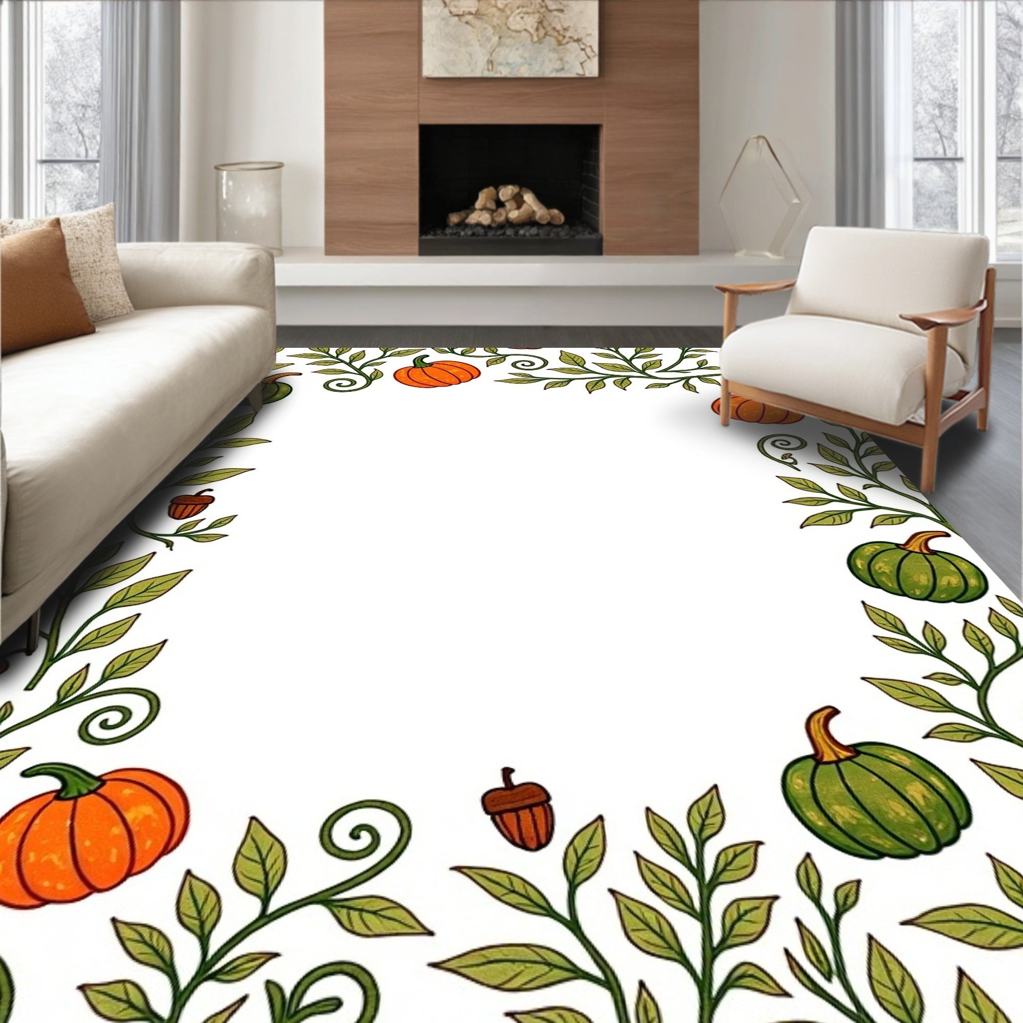 Harvest Autumn Pumpkin Vine Frame Rug