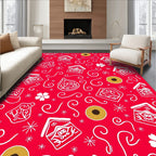 Red White Folk Art Houses Flowers Coin Rug