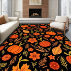 Harvest Orange Pumpkin Floral Accents Rug