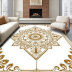 Golden Brown Medallion Floral Border Rug