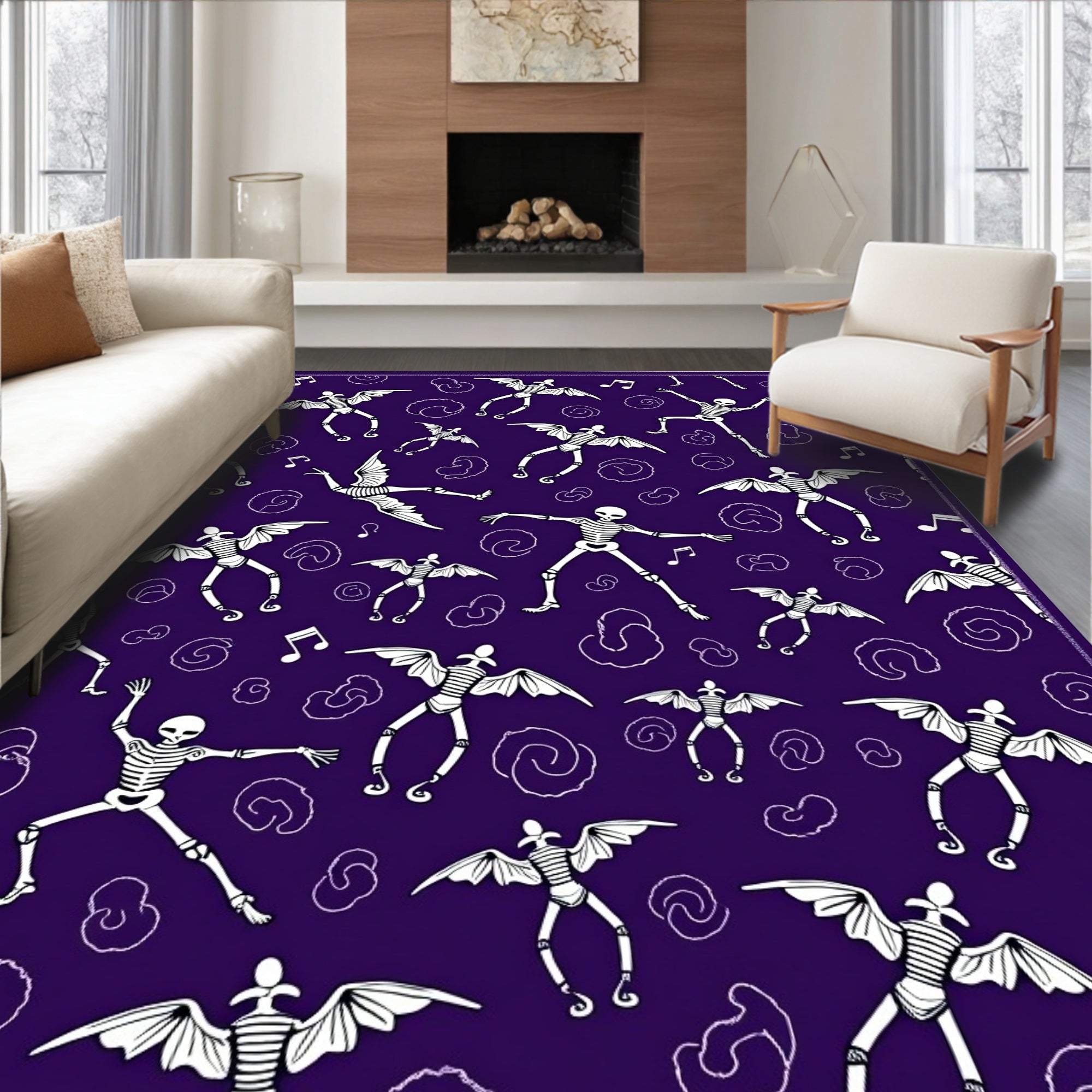 Dancing Skeletons Bat Wing Purple Rug