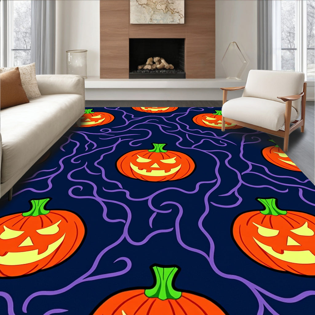 Spooky Orange Jack O Lantern Swirls Rug