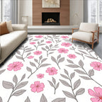 Pastel Pink and Gray Floral Branch Rug