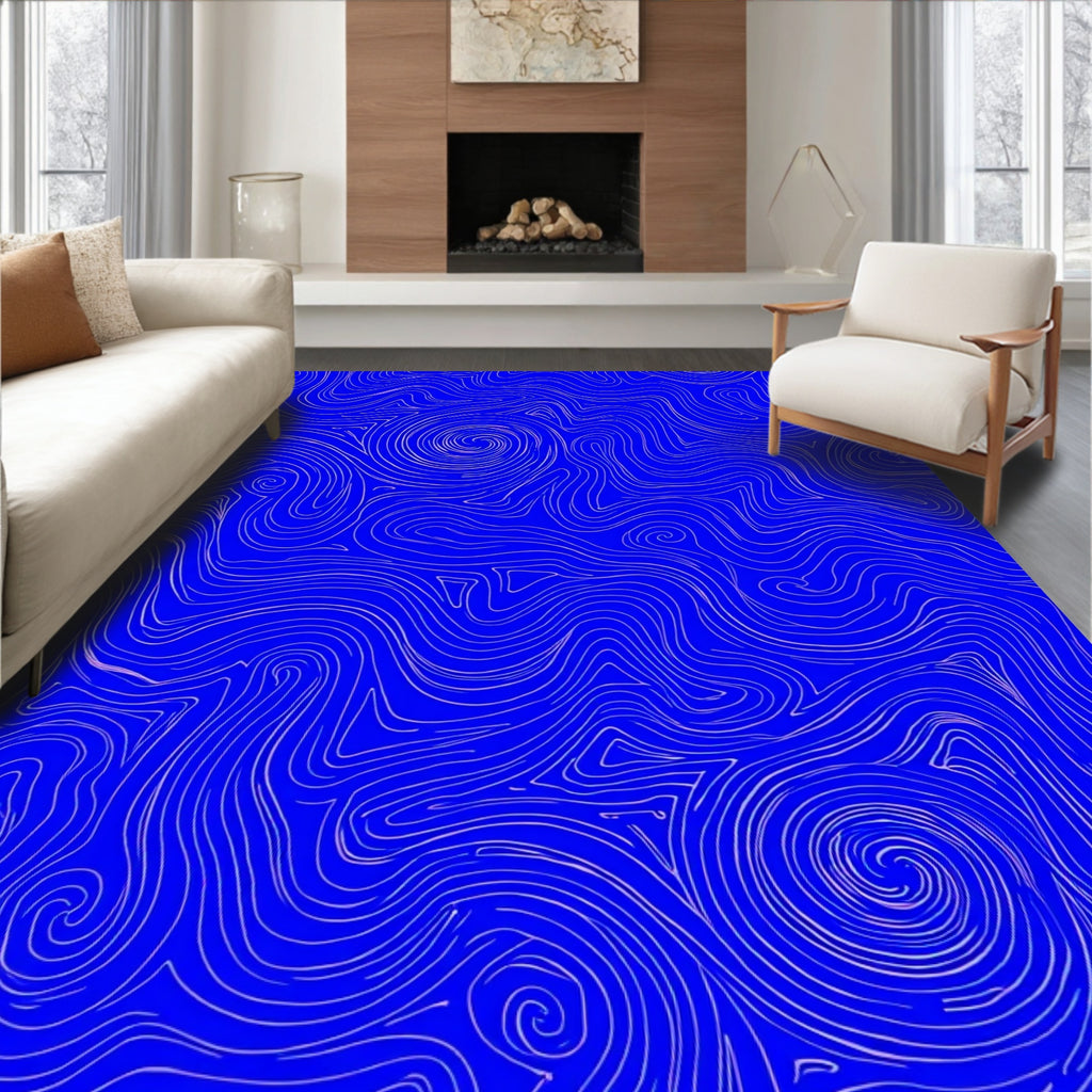 Electric Blue Swirl Abstract Rug
