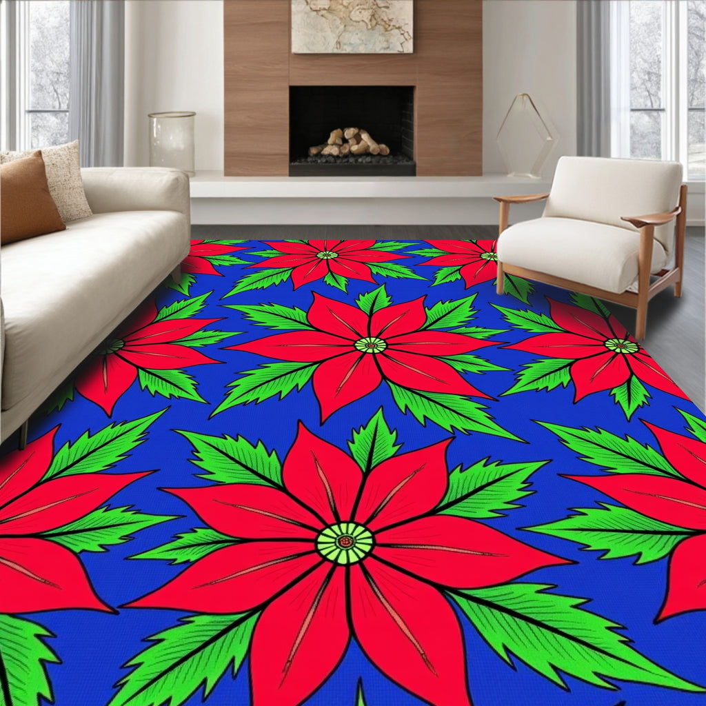 Radiant Red Poinsettia Bloom Rug