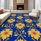 Royal Blue Yellow Floral Damask Rug