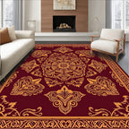 Deep Red Golden Ornate Medallion Rug