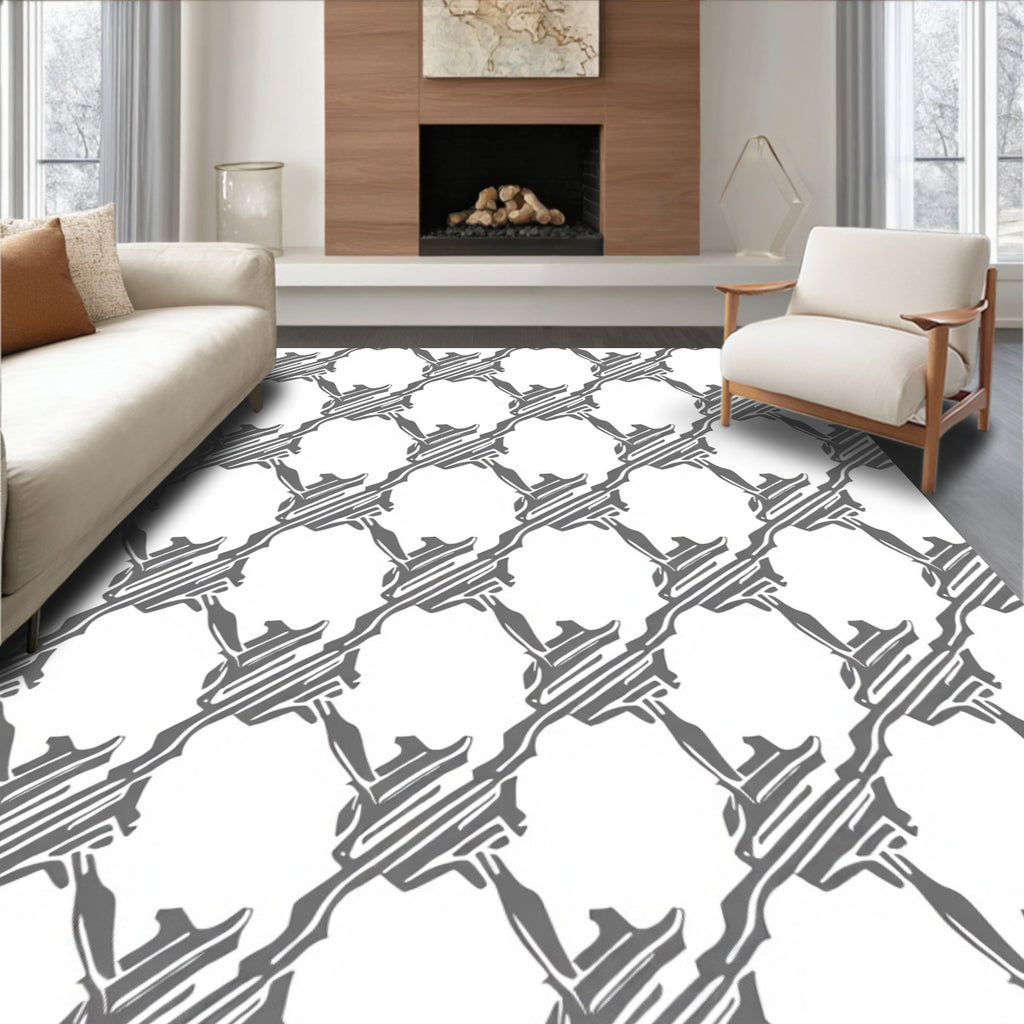 Gray Houndstooth Interlocking Links Rug