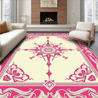 Ornate Pink Butterfly Medallion Cream Rug