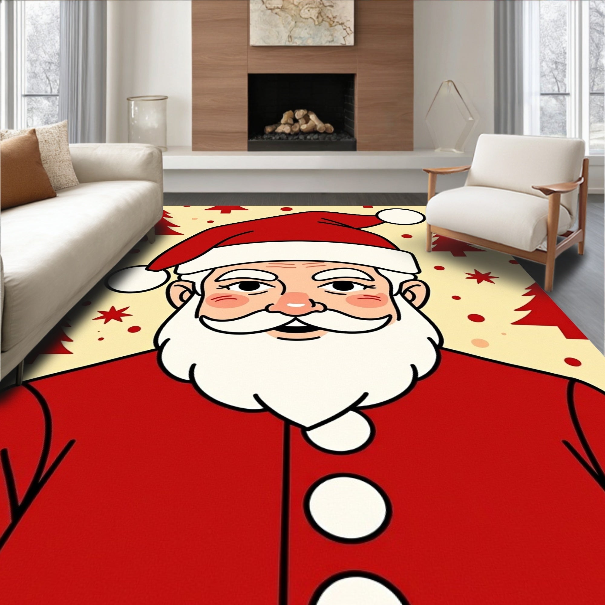 Christmas Santa Claus Red Trees Rug