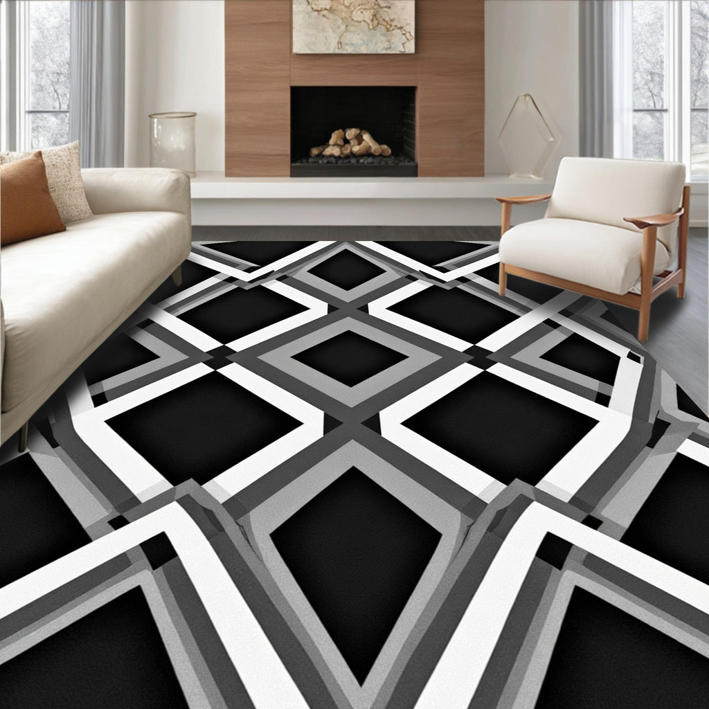 Monochromatic Diamond Interlock Geometric Rug