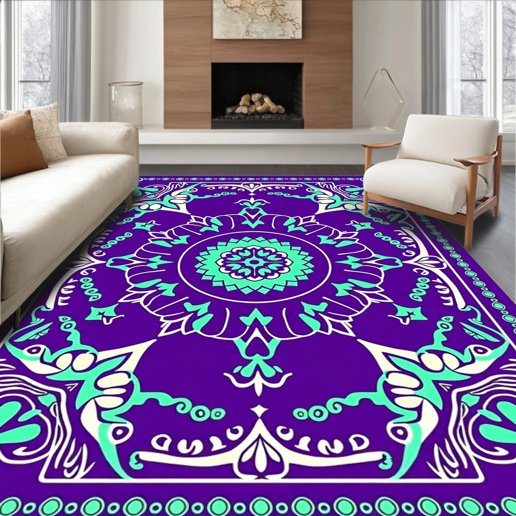 Purple Mint Green Mandala Medallion Rug