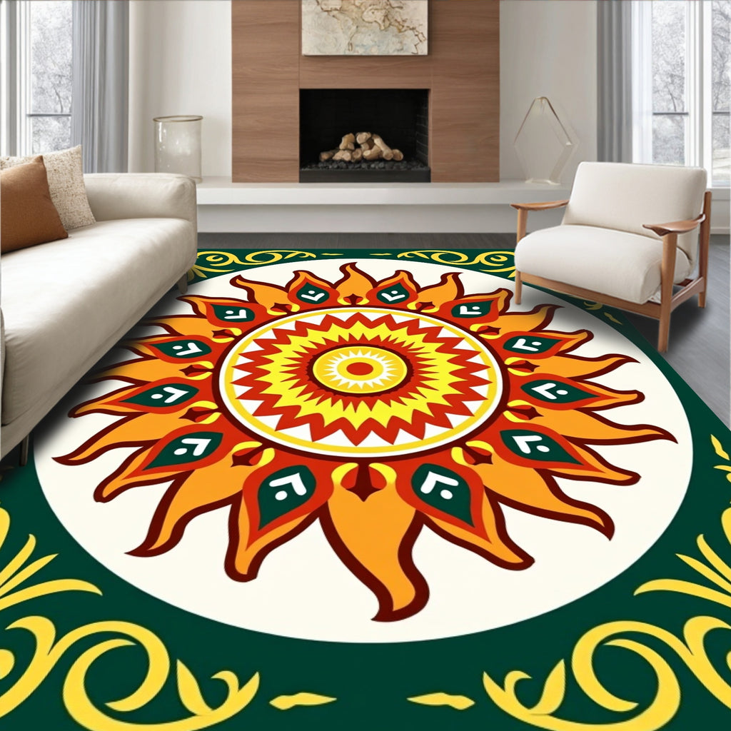 Radiant Sunburst Floral Medallion Rug