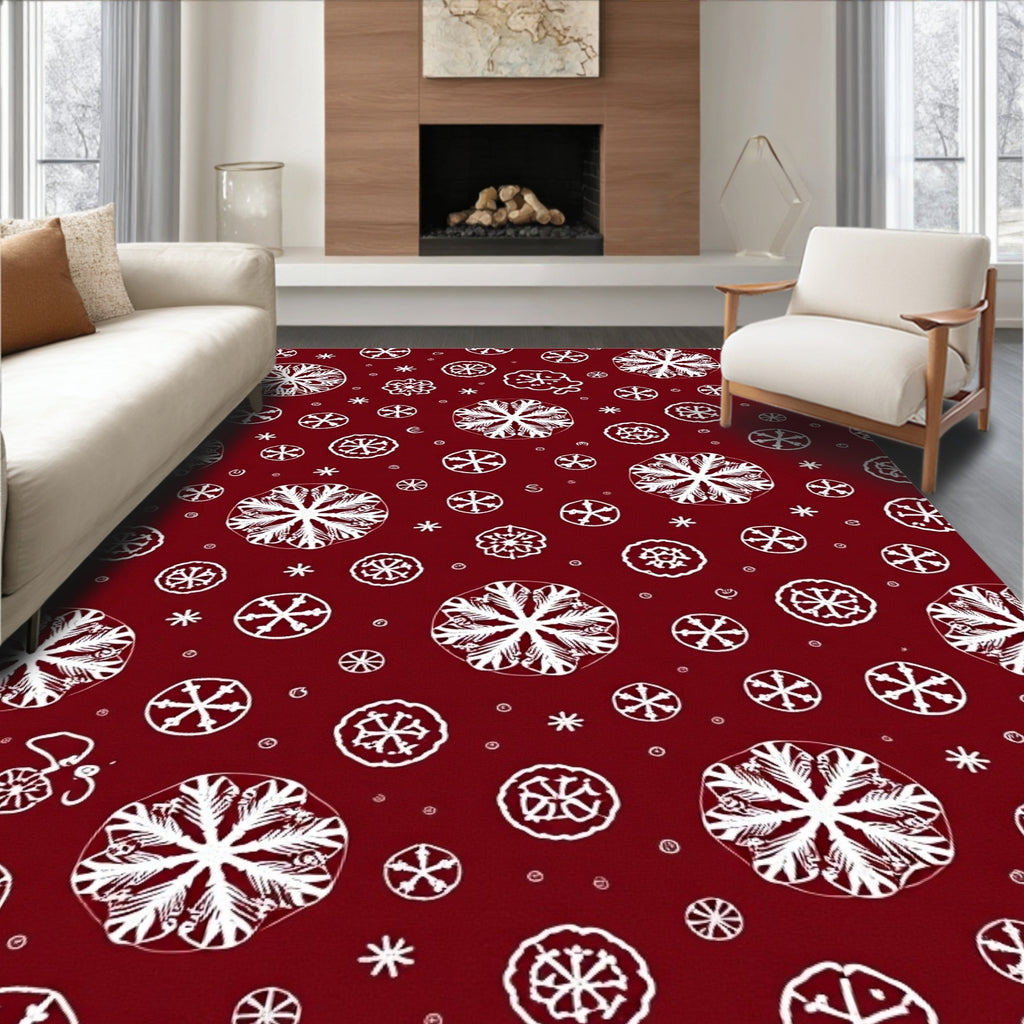 Crimson White Snowflake Medley Rug