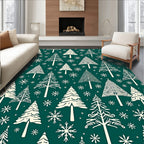 Woodland Evergreen Trees Snowflakes Rug
