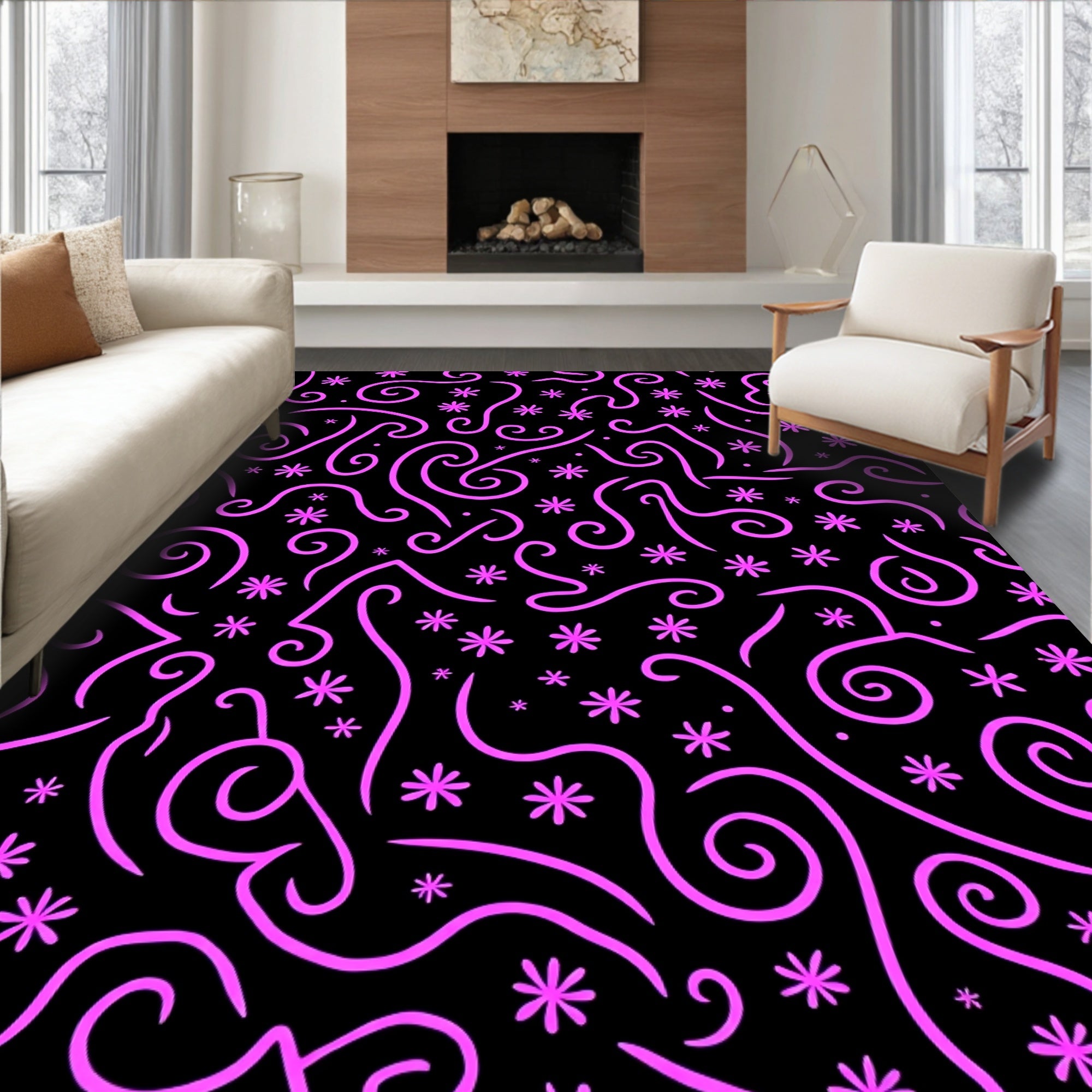 Whimsical Pink Swirl Starburst Rug