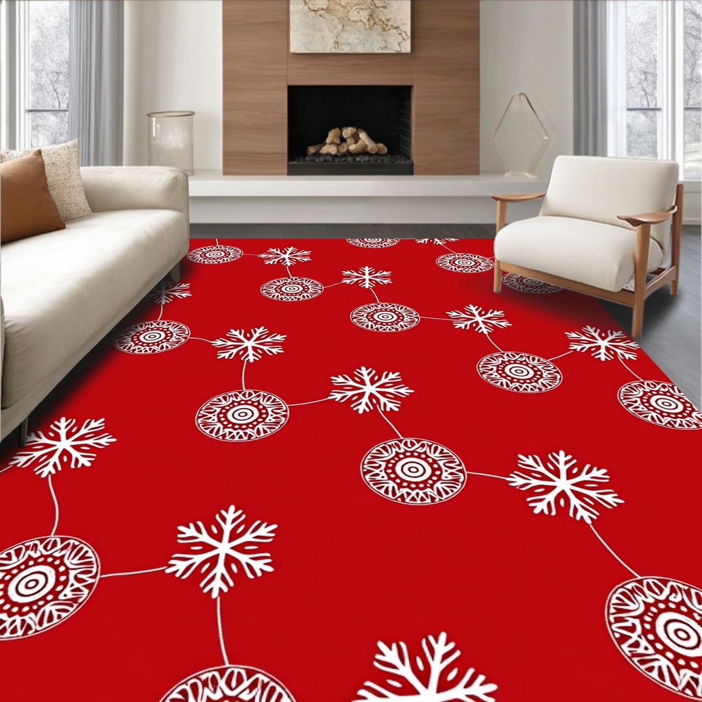 Crimson Snowflake Medallion Garland Rug