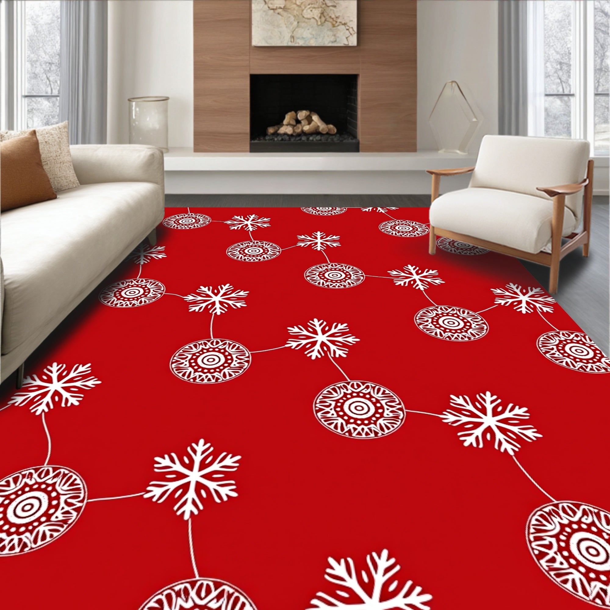 Crimson Snowflake Medallion Garland Rug
