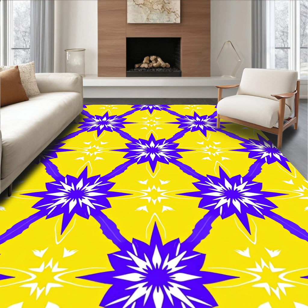 Vibrant Yellow Blue Starburst Rug