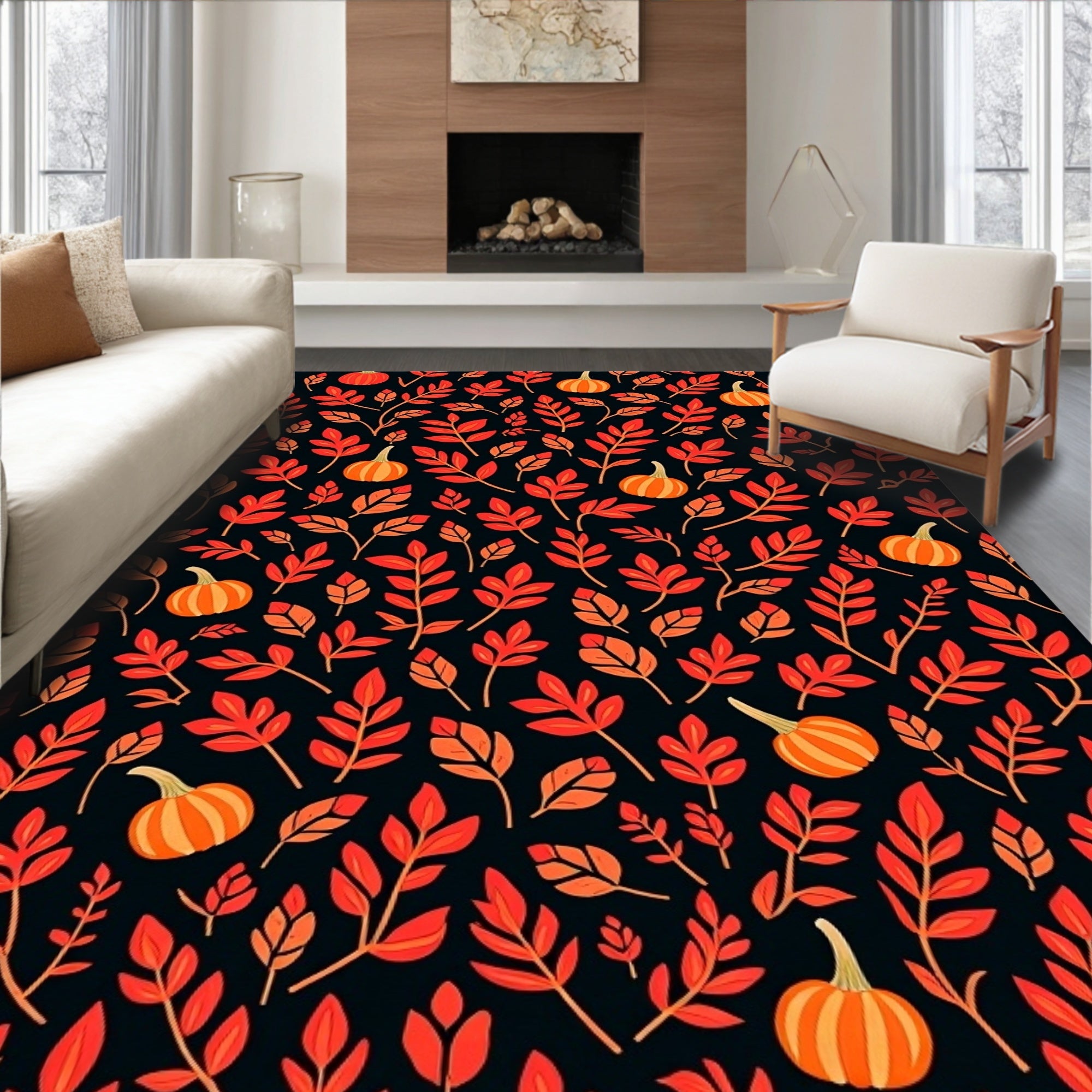 Autumn Spice Pumpkin Leaf Medley Rug