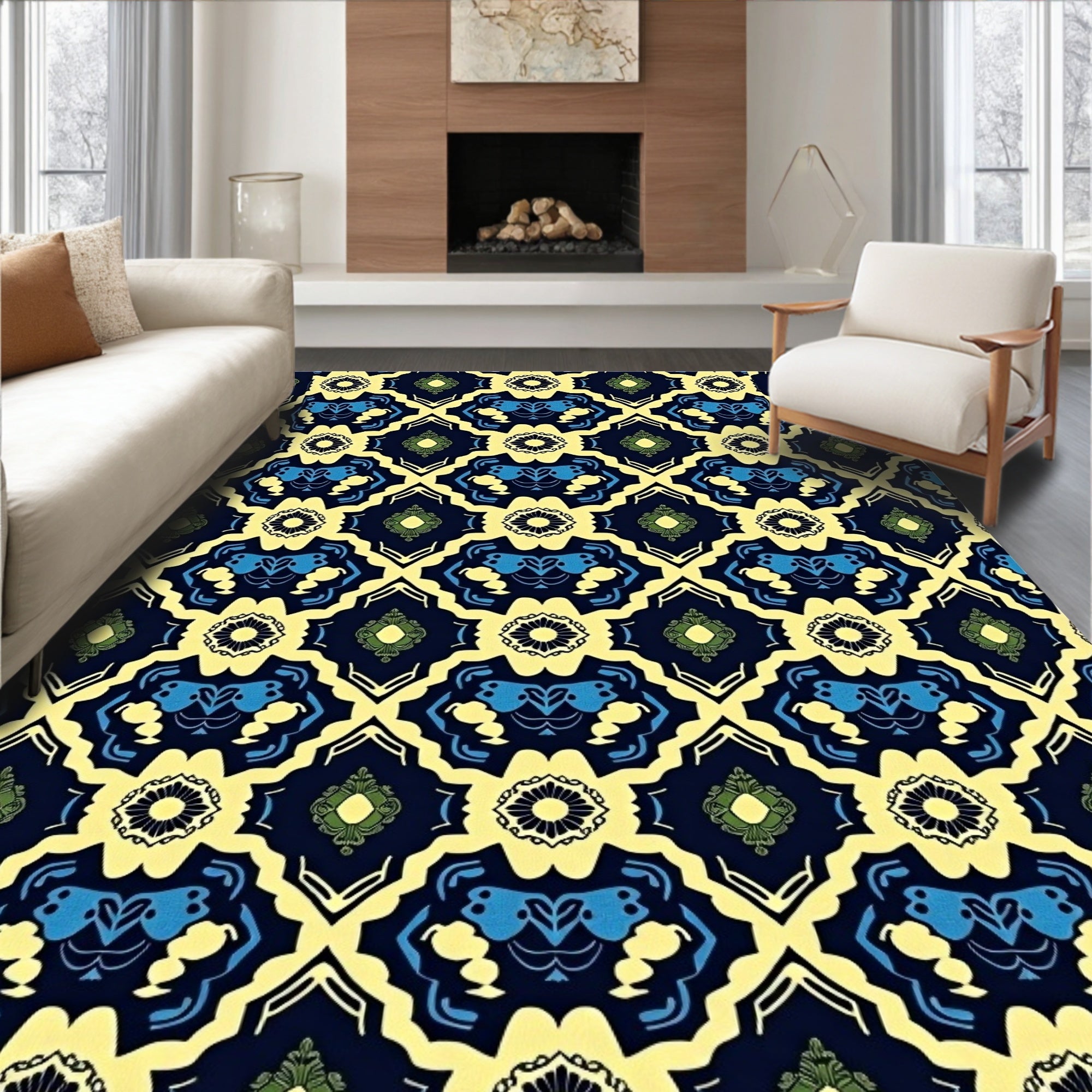 Navajo Inspired Blue Yellow Kaleido Rug